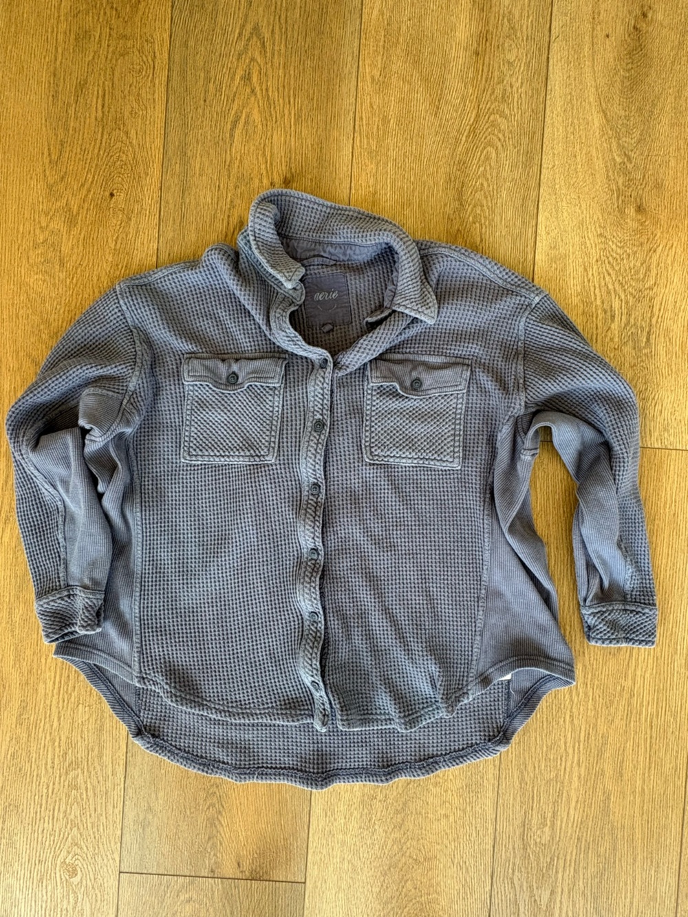 aerie Gray Waffle-Knit Button Front Cardigan